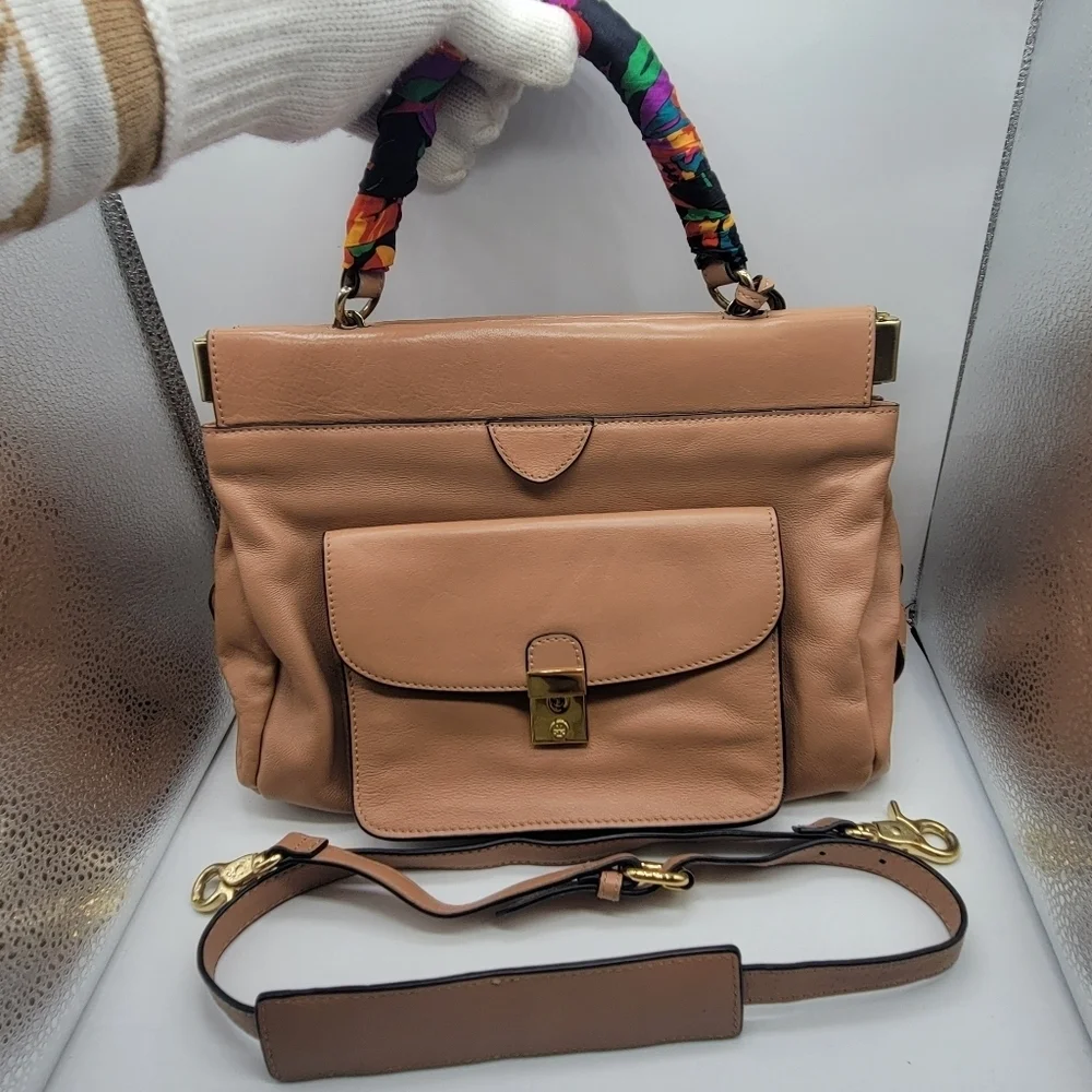 Designer Tory Burch Priscilla Small Frame Satchel Shoulder Strap Push Lock Clasp